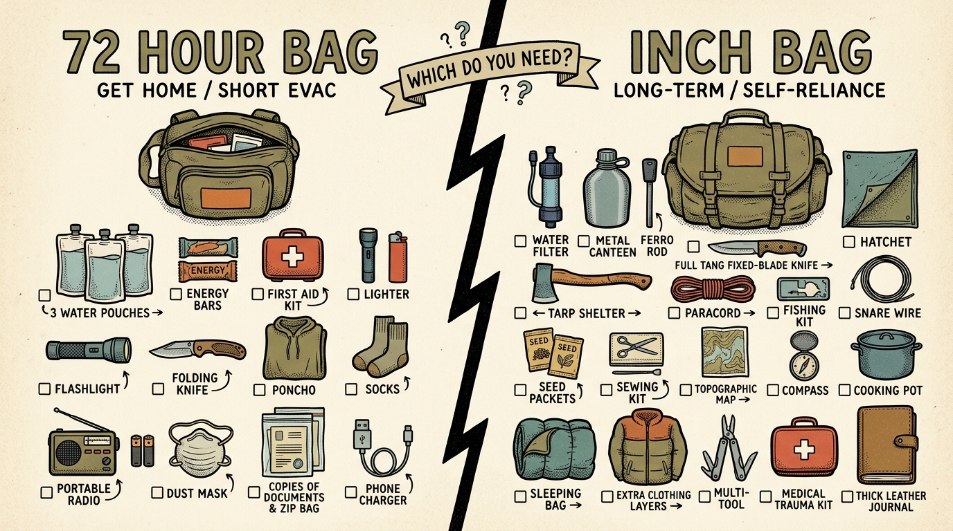 72 Hour Bag vs INCH Bag: Which Do You Need?