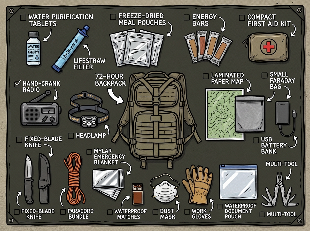 Core survival kit components for any large-scale disaster