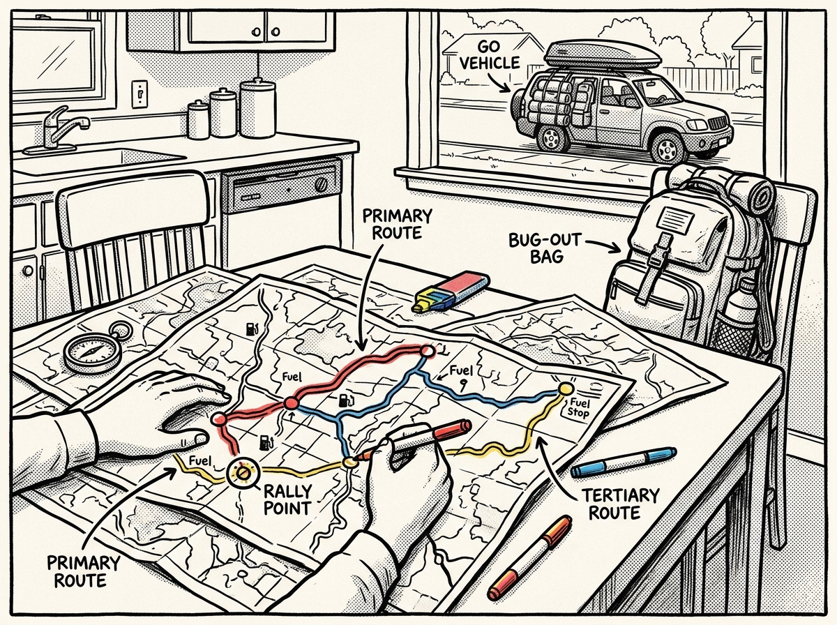 Map your primary, secondary, and tertiary evacuation routes before disaster strikes
