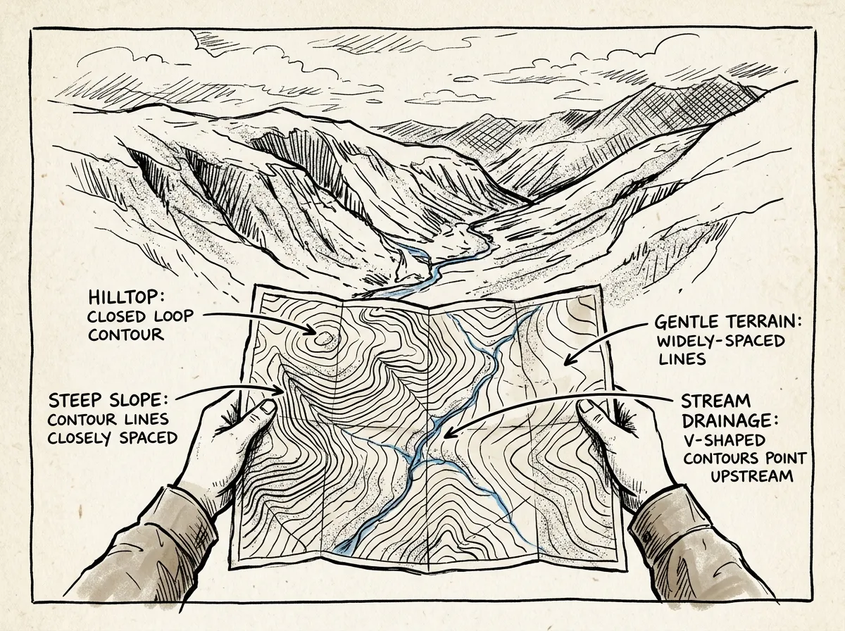 Interpreting contour lines and terrain features in the field