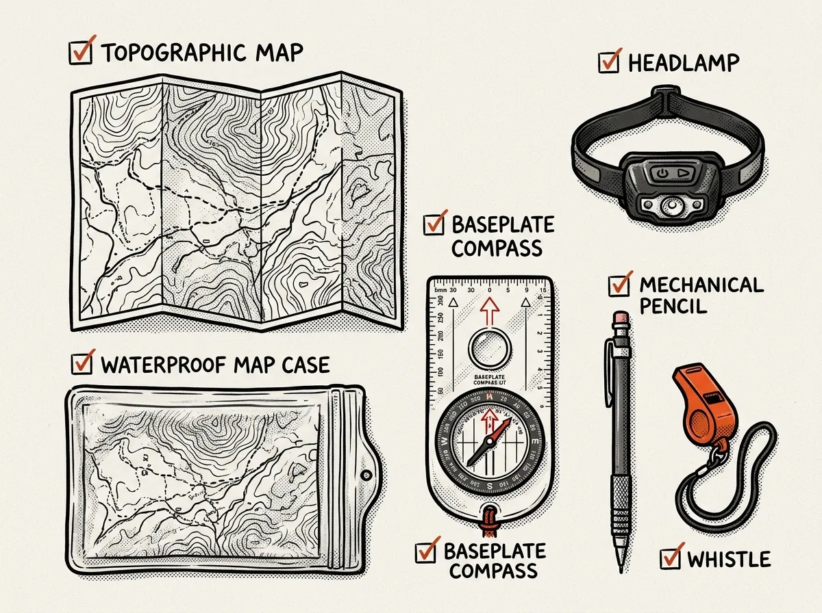 Essential orienteering kit for wilderness navigation