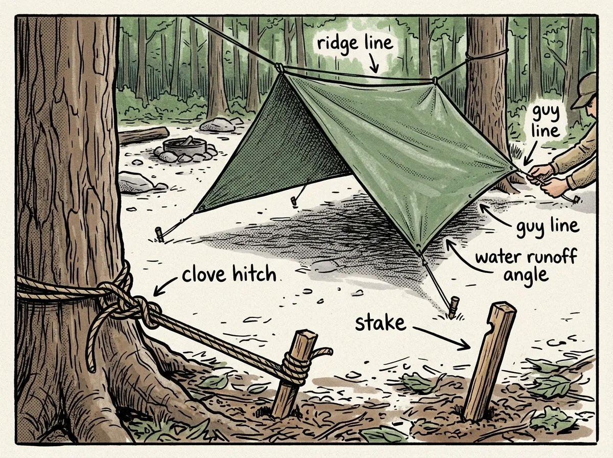 Selecting and pitching a tarp shelter
