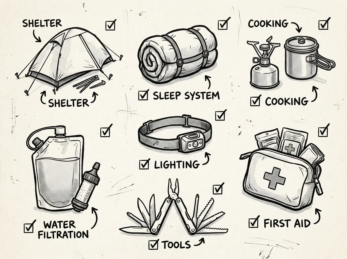 Essential prepper gear categories laid out