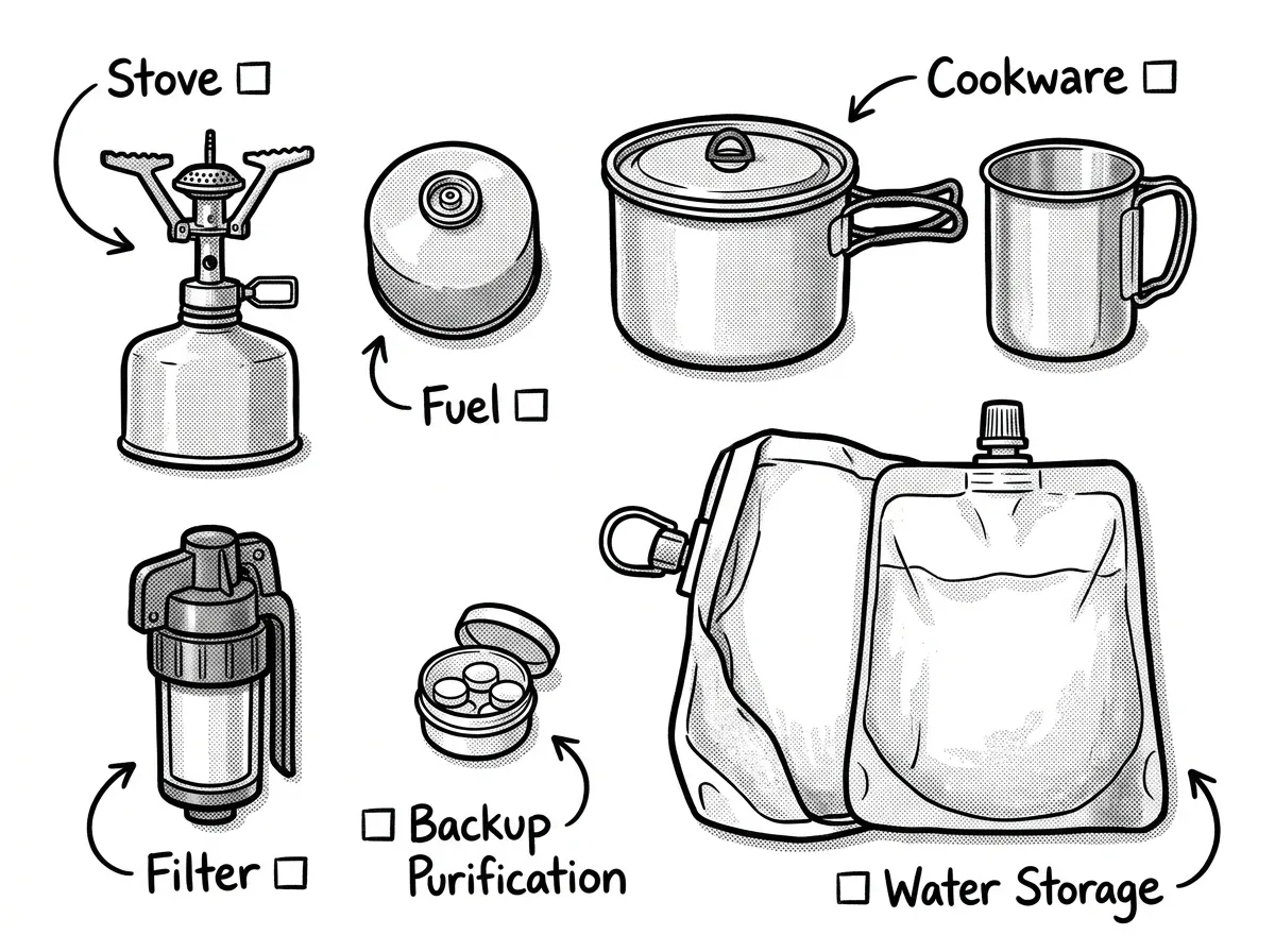 Complete cooking and water purification kit