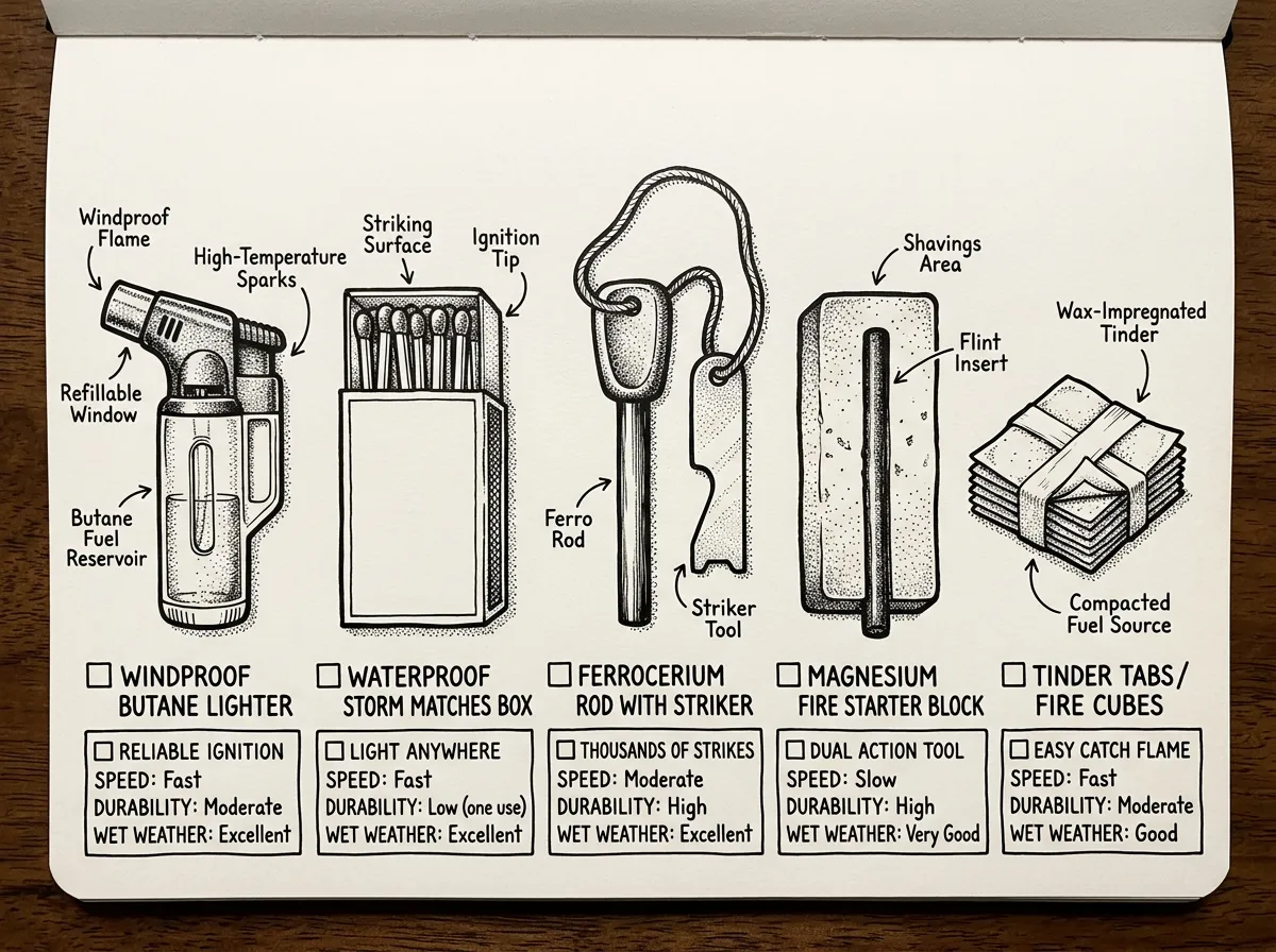 Complete fire starter tool comparison lineup