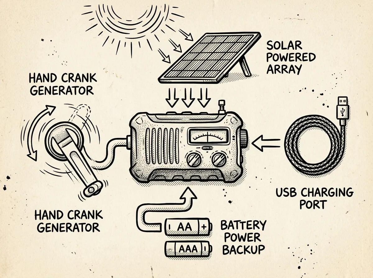 Hand crank radio charging methods comparison