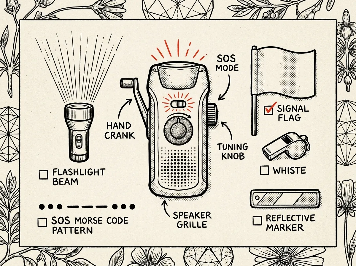 Emergency radio lighting and signaling gear setup