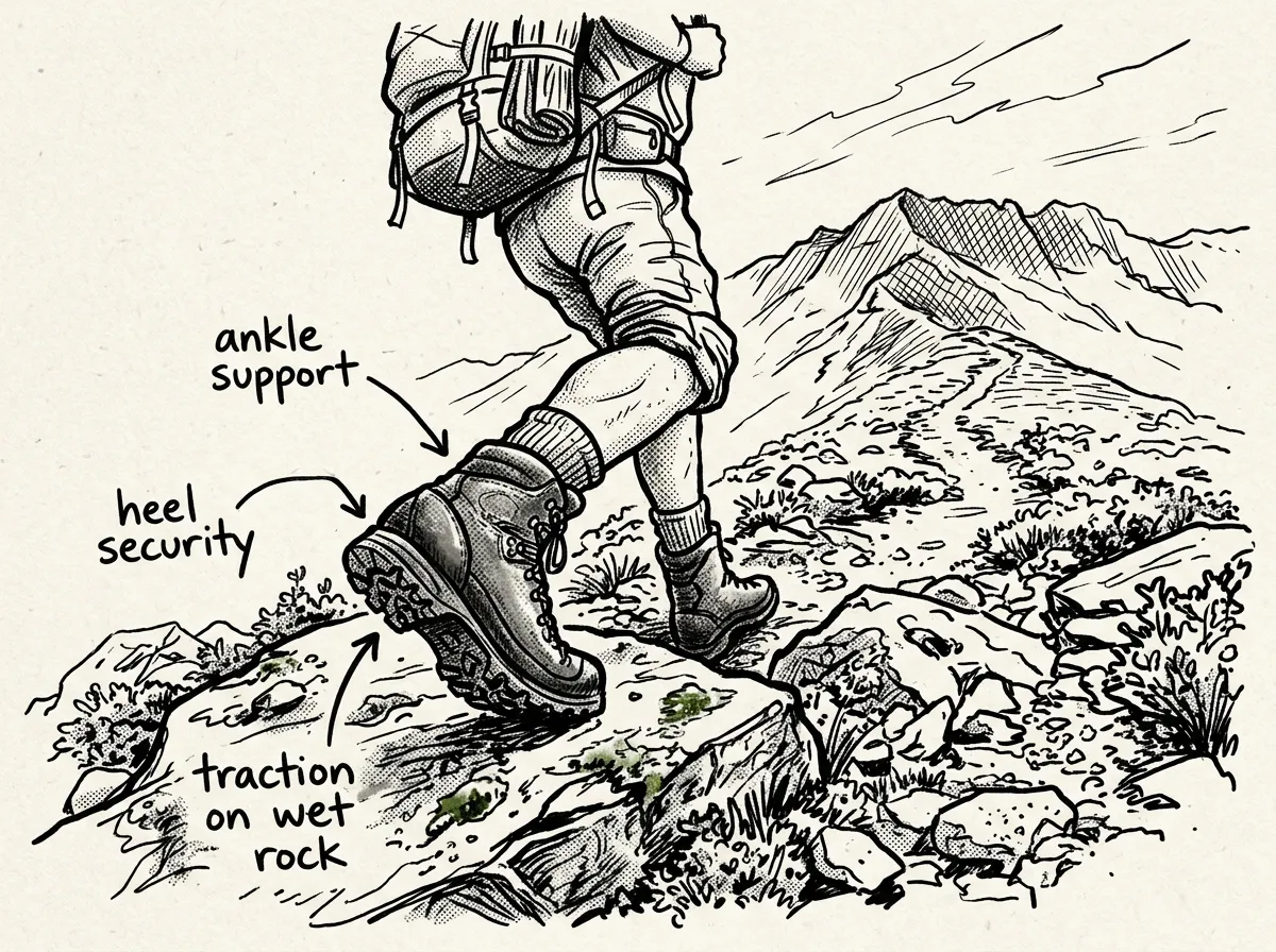 Prepper on challenging terrain with loaded pack