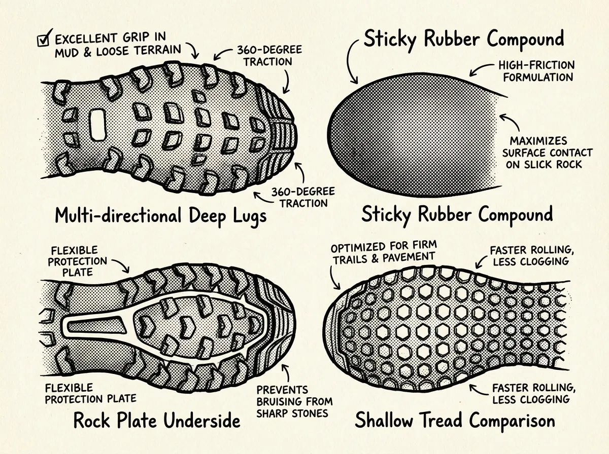 Comparison of hiking boot tread patterns