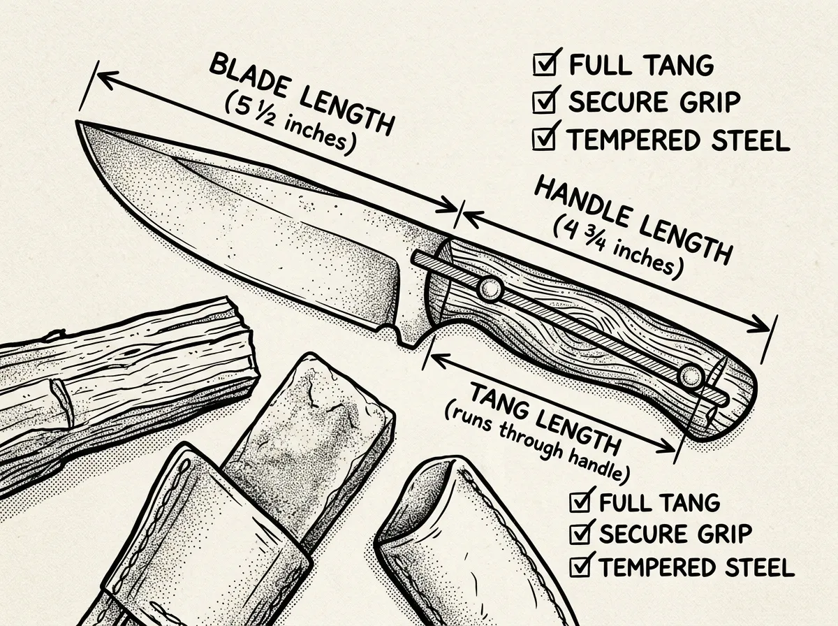 Fixed-blade knife anatomy: full tang construction and blade length measurements
