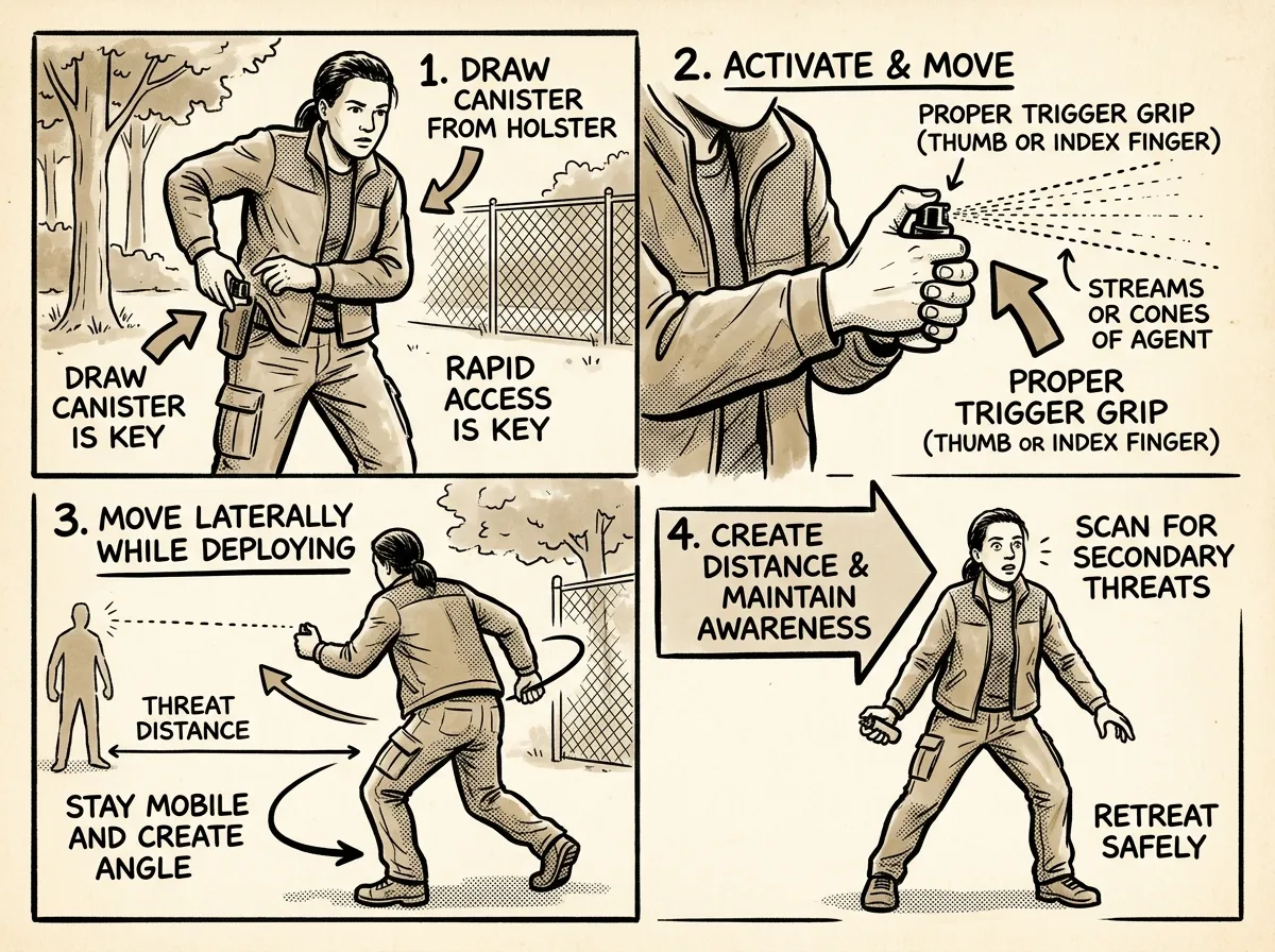 Training sequence: draw, activate, move, and escape