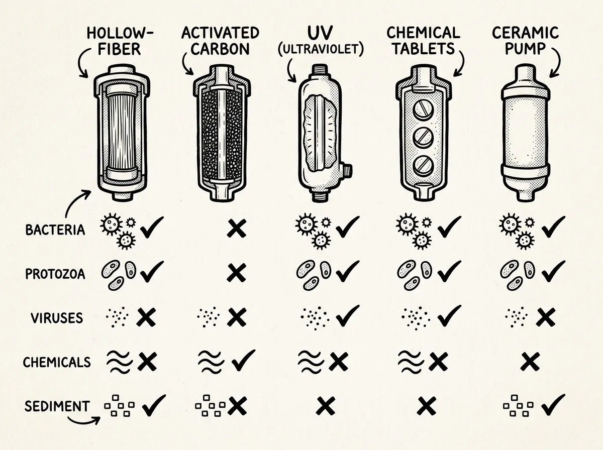 Contaminant removal chart by filter type