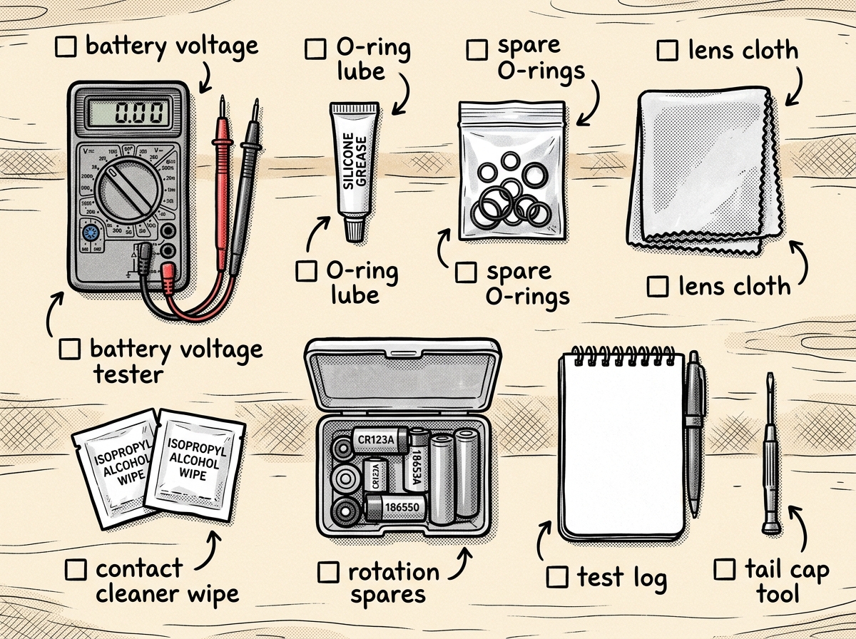 Flashlight maintenance kit essentials for quarterly testing