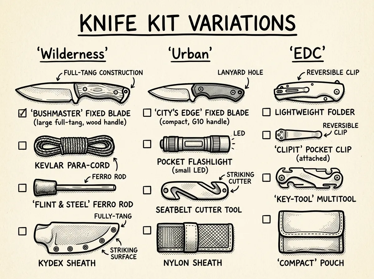 Three survival knife setups matched to wilderness, urban, and EDC scenarios