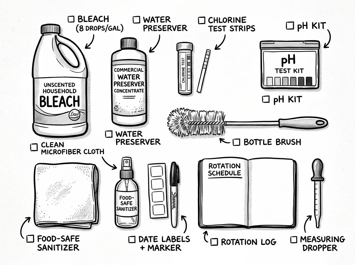 Water maintenance supplies for keeping stored water safe