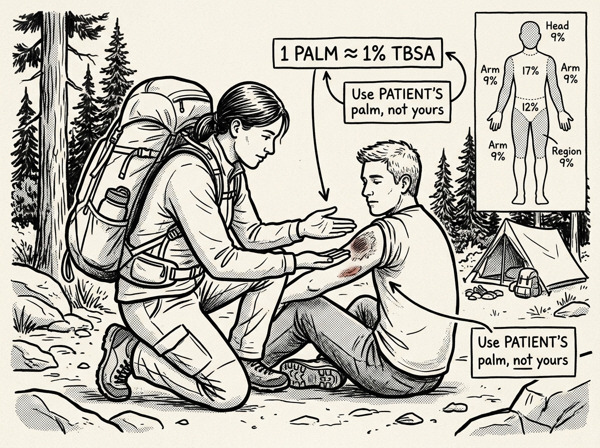 Using the patient's palm to estimate burn area