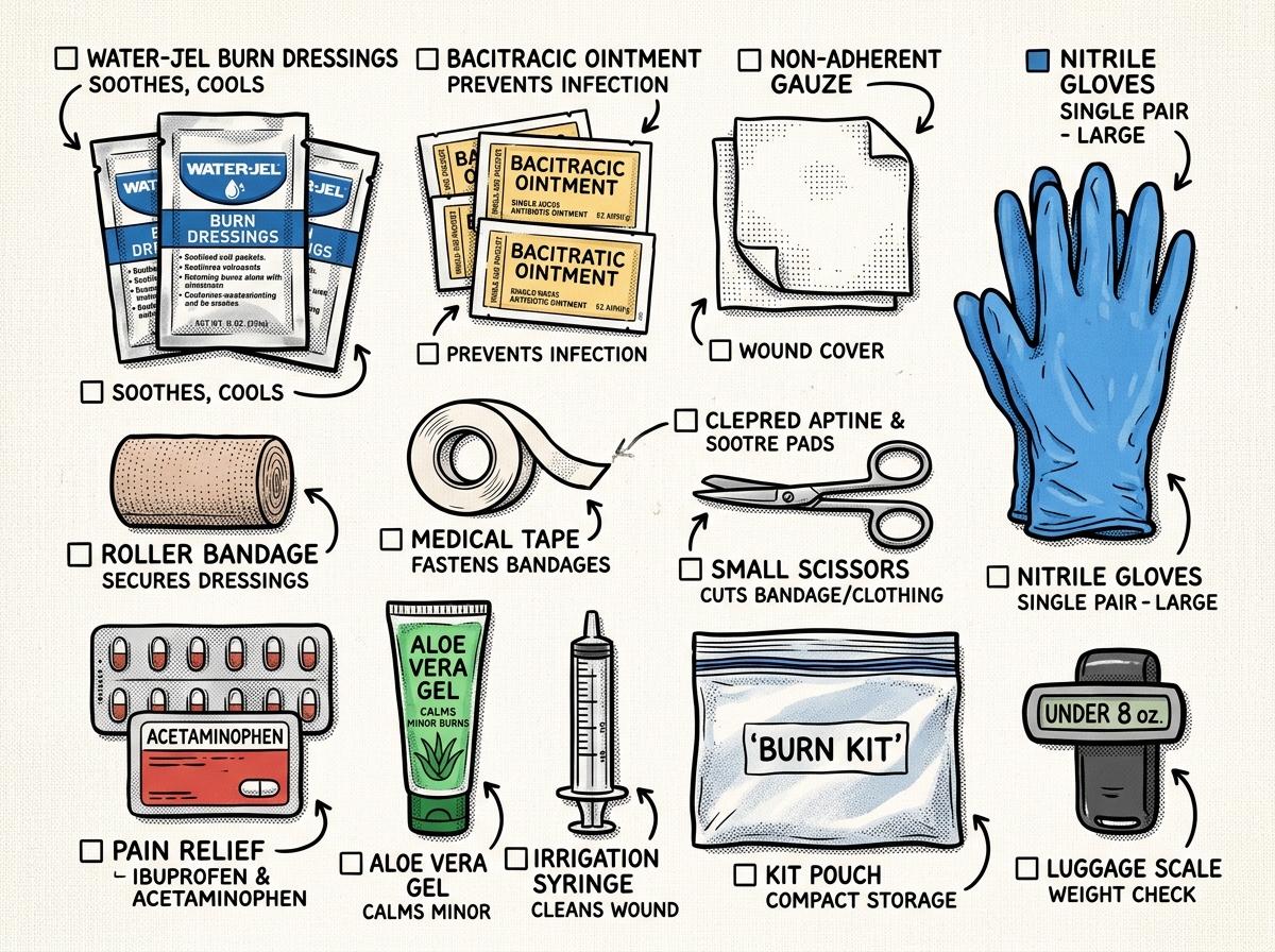 Complete lightweight field burn kit laid out for packing