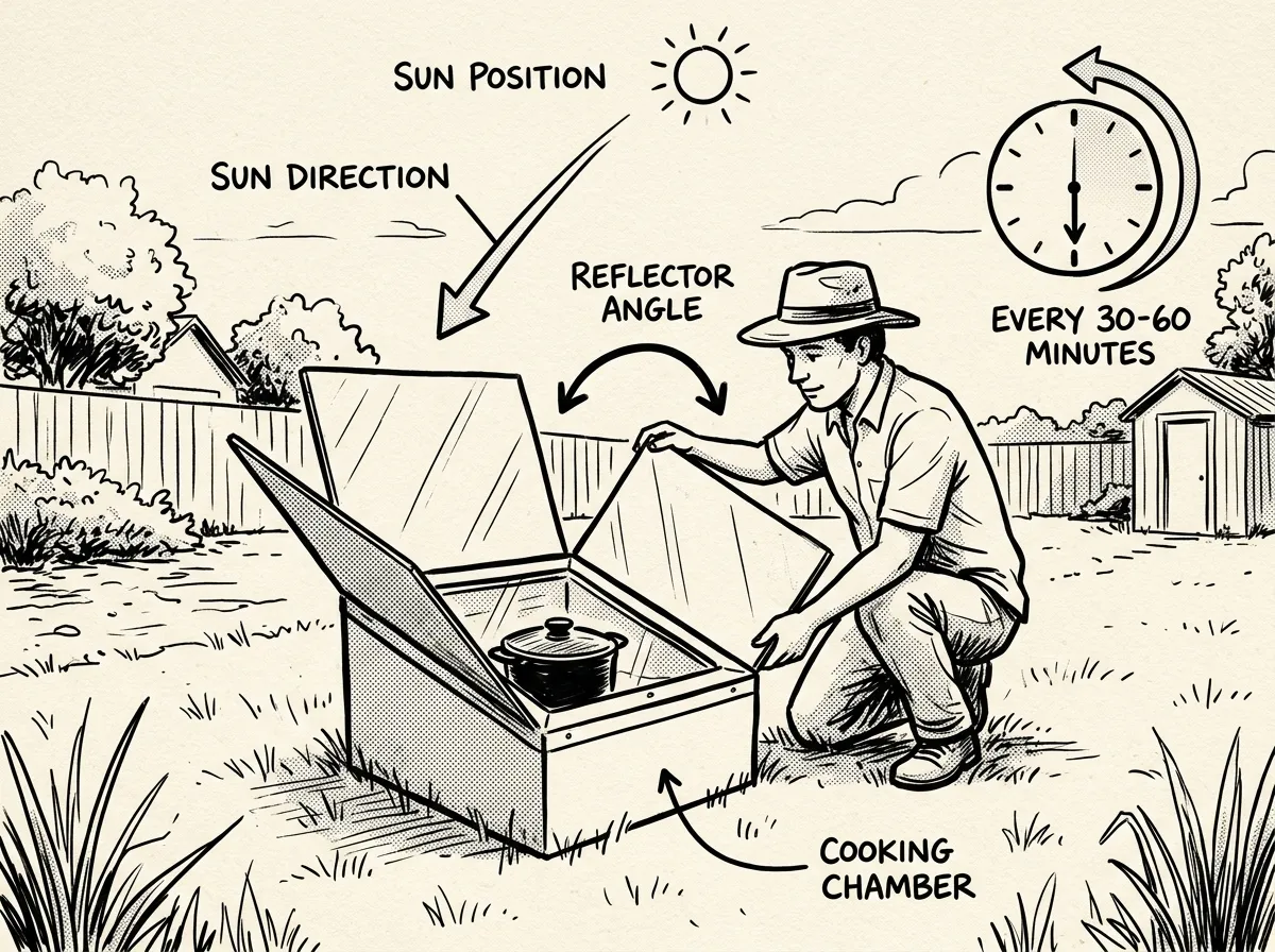 Repositioning a solar oven to track the sun