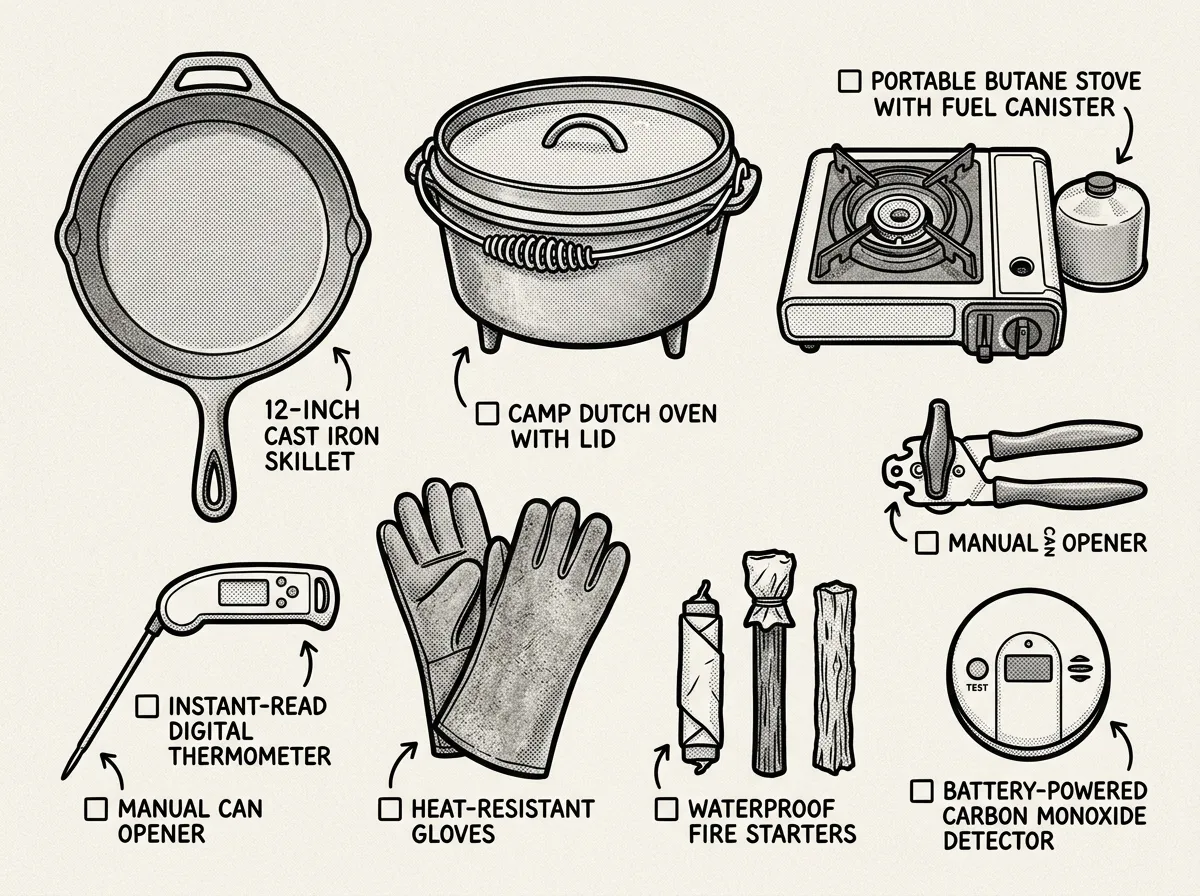 Complete off-grid cooking kit laid out