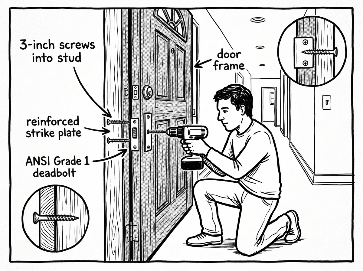 Reinforcing a door frame with 3-inch screws and an upgraded deadbolt
