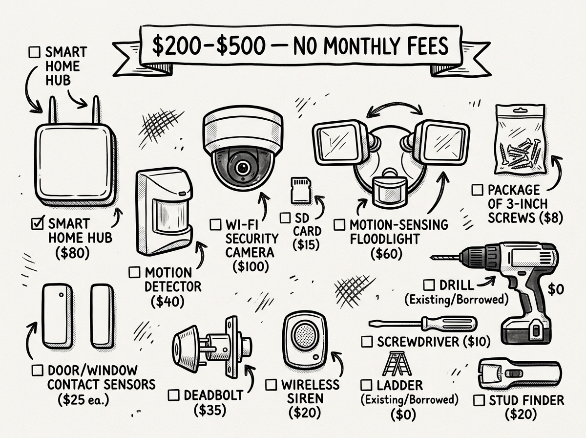 Mid-range DIY security kit: cameras, sensors, hub, and tools for under $500