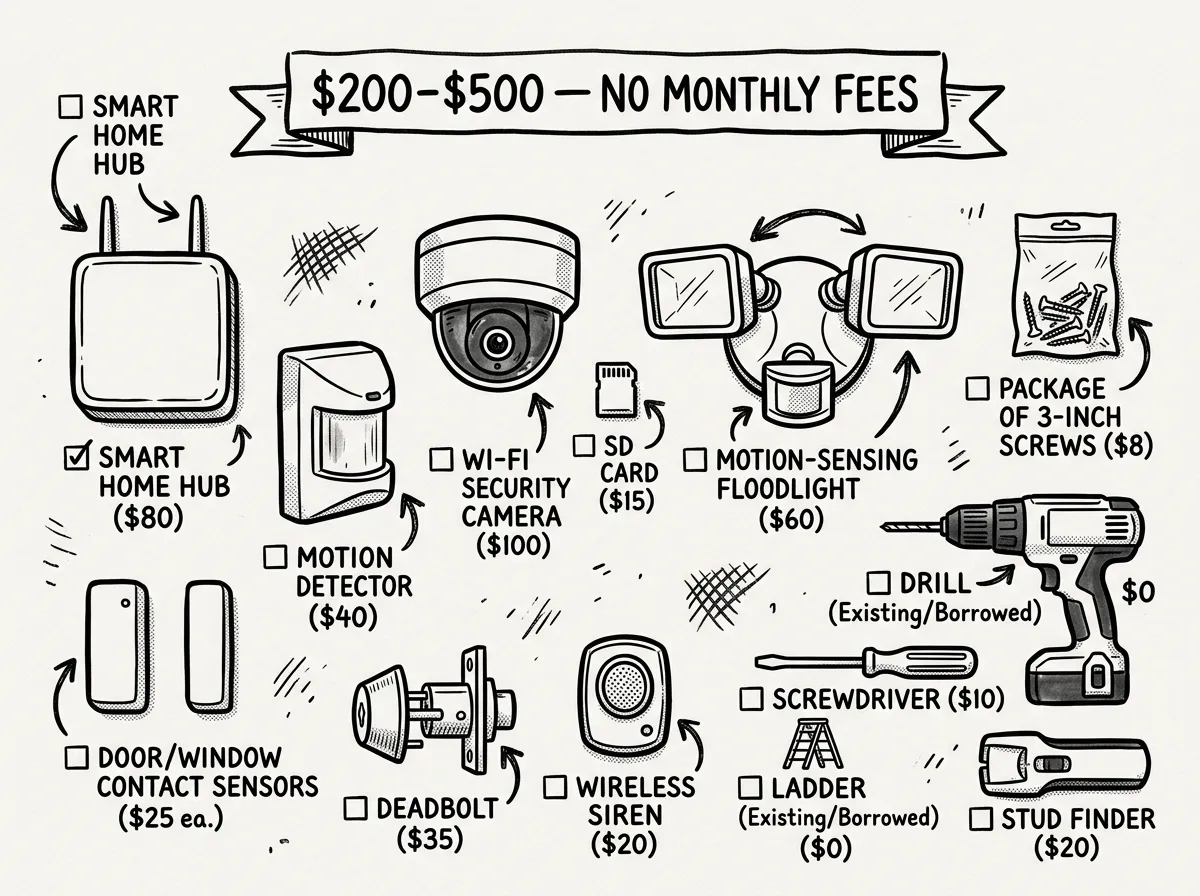 Mid-range DIY security kit: cameras, sensors, hub, and tools for under $500