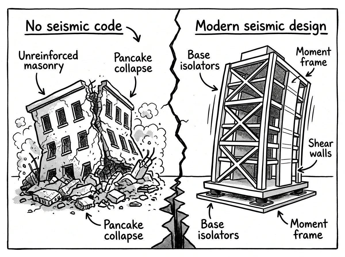 The same magnitude quake produces vastly different outcomes depending on construction standards