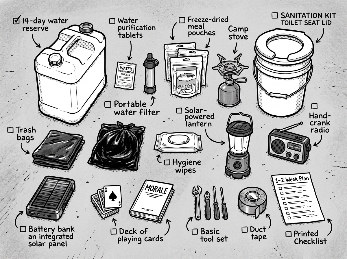 Extended supply inventory for surviving a one-to-two-week disruption at home