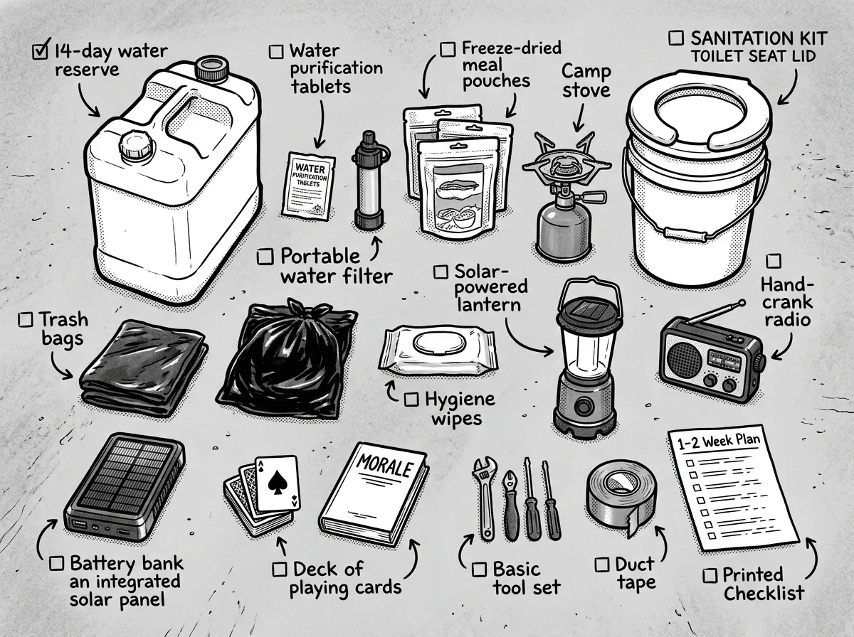 Extended supply inventory for surviving a one-to-two-week disruption at home