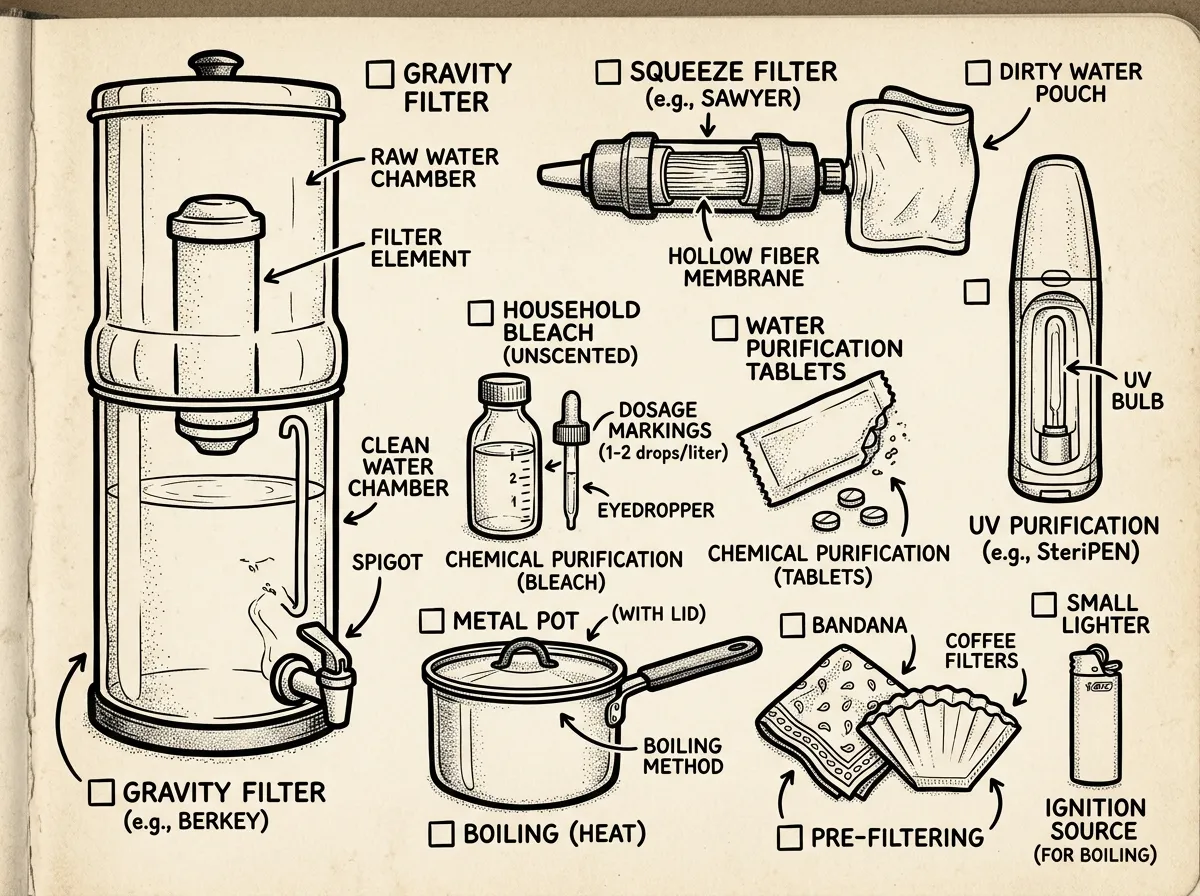 Common emergency water storage containers compared side by side