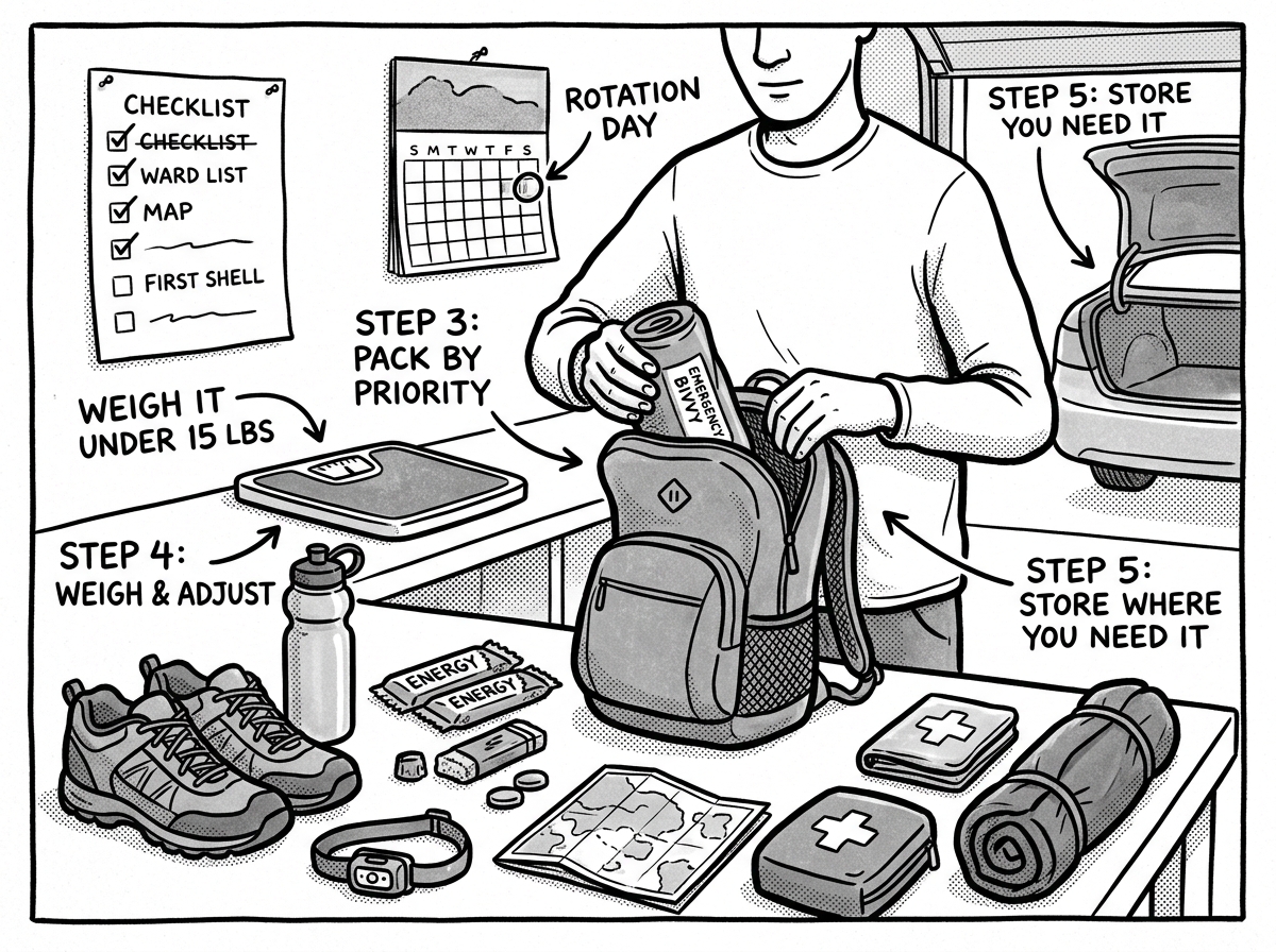 Building your get-home bag on a workbench, step by step