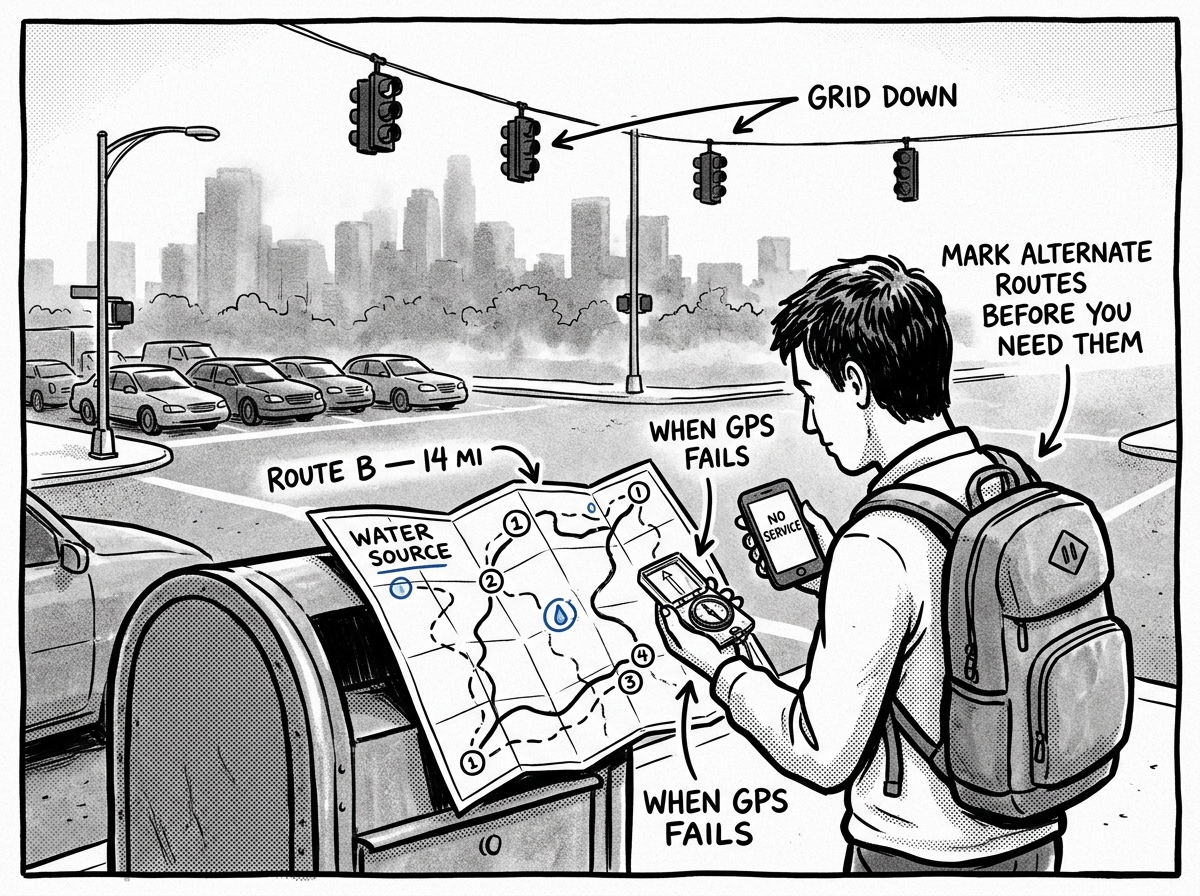Navigating a foot route home through the city when GPS is down