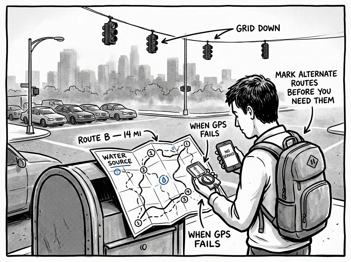 Navigating a foot route home through the city when GPS is down