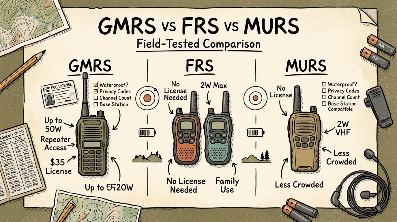 GMRS vs FRS vs MURS for Preppers: Field-Tested Guide