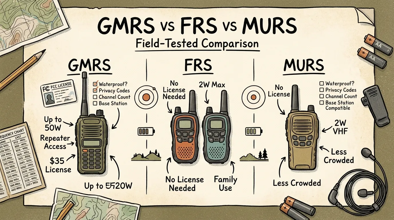 GMRS vs FRS vs MURS for Preppers: Field-Tested Guide