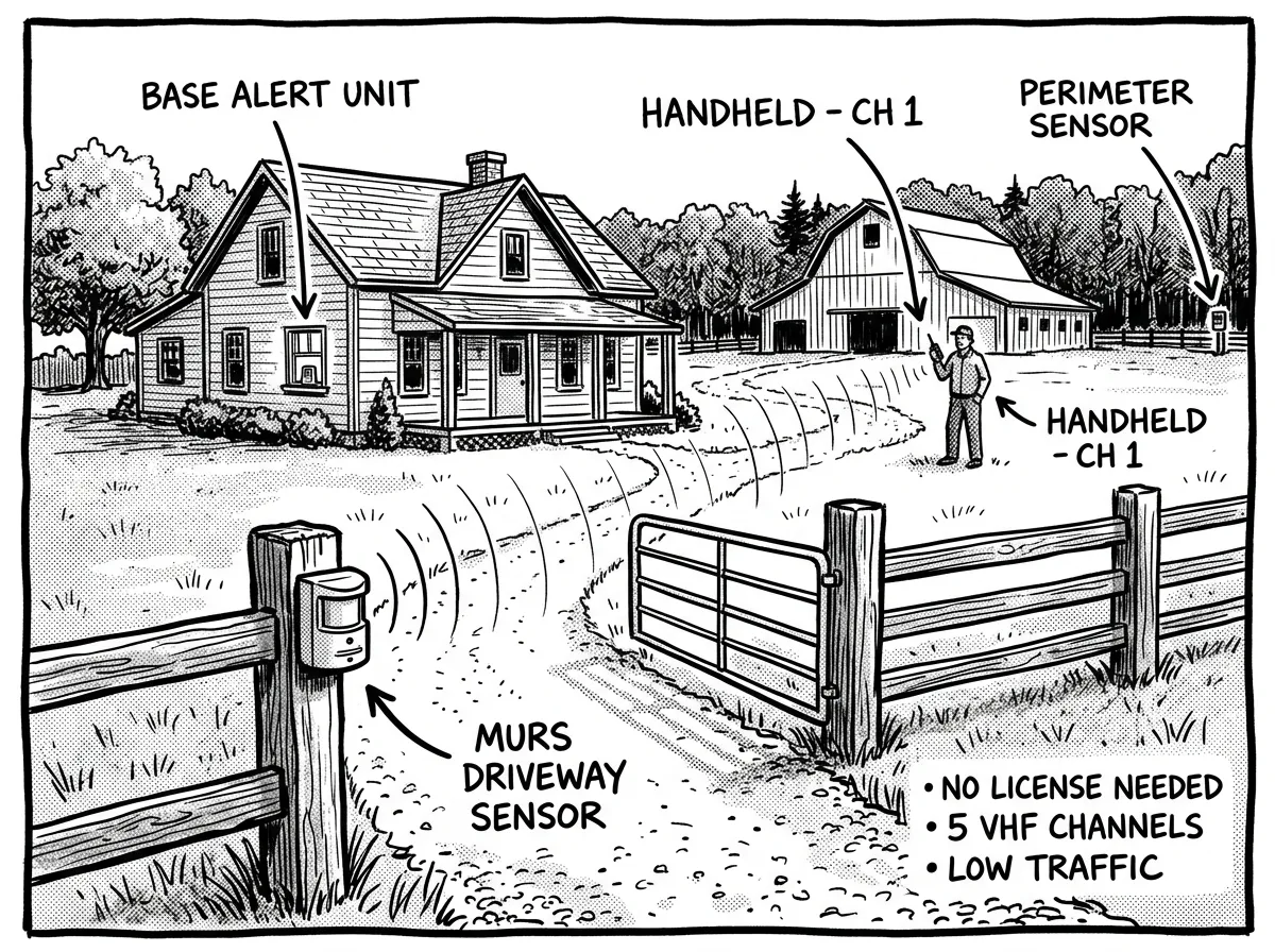 MURS-based property monitoring setup on a rural homestead