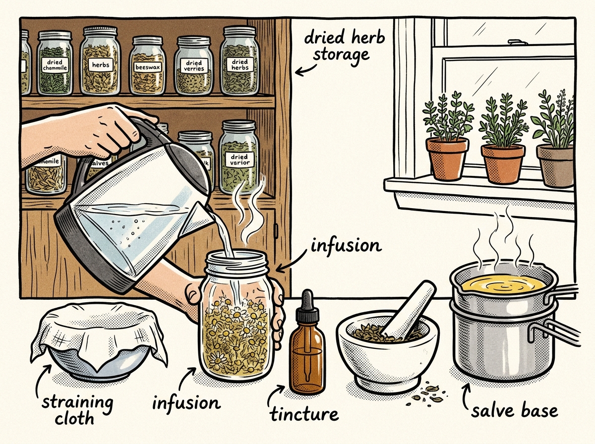 Preparing herbal remedies at a home workstation