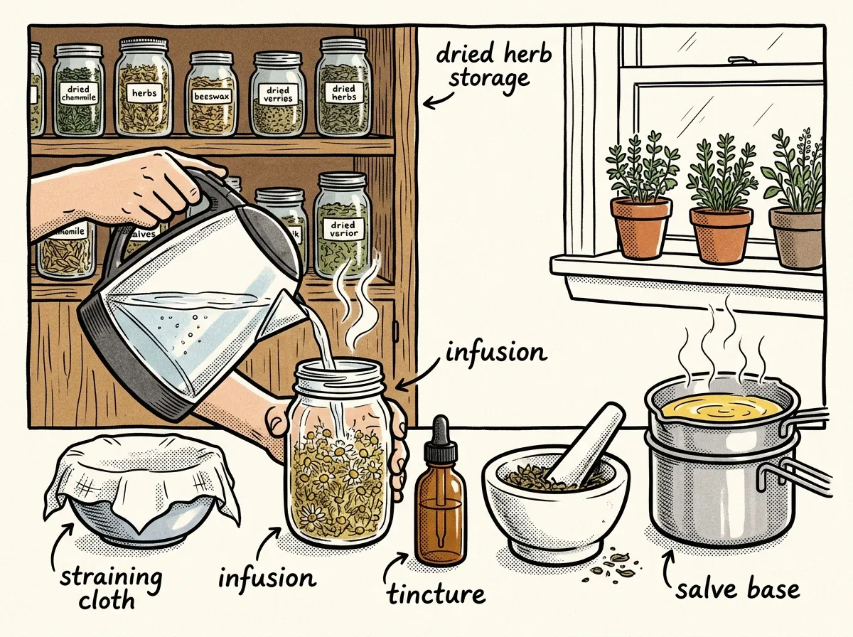 Preparing herbal remedies at a home workstation