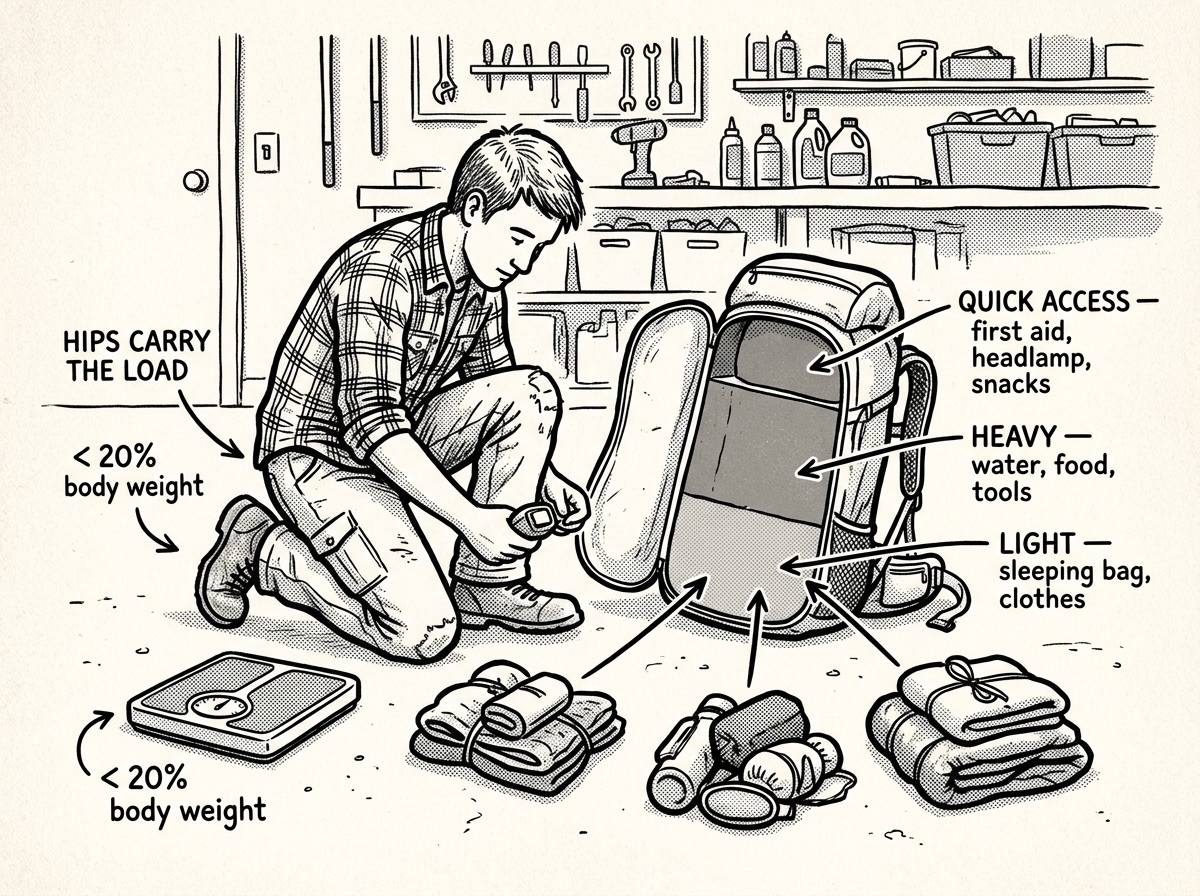 Packing by weight zone keeps heavy items close to your back and center of gravity