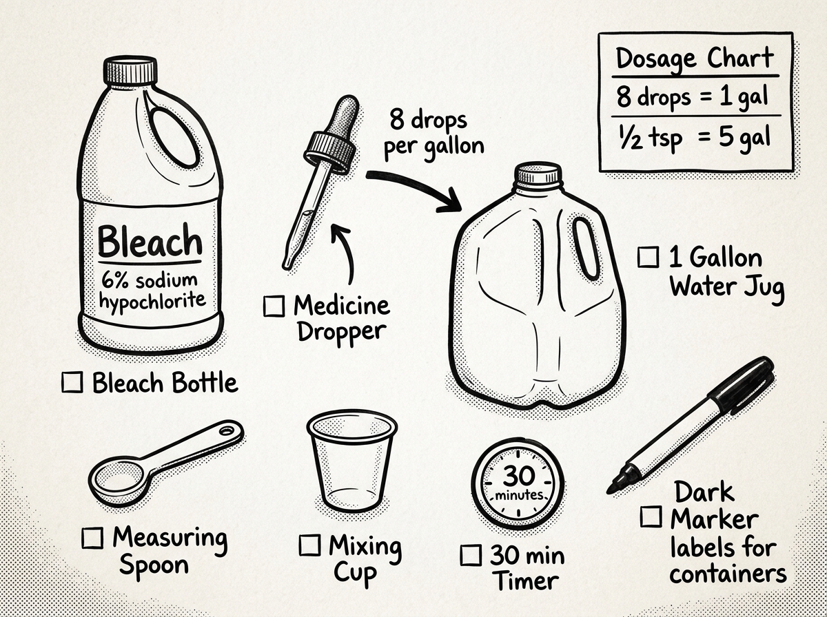 Bleach disinfection supplies and measurements