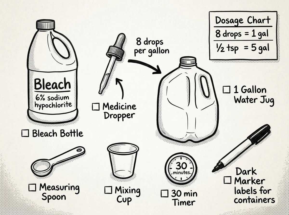 Bleach disinfection supplies and measurements