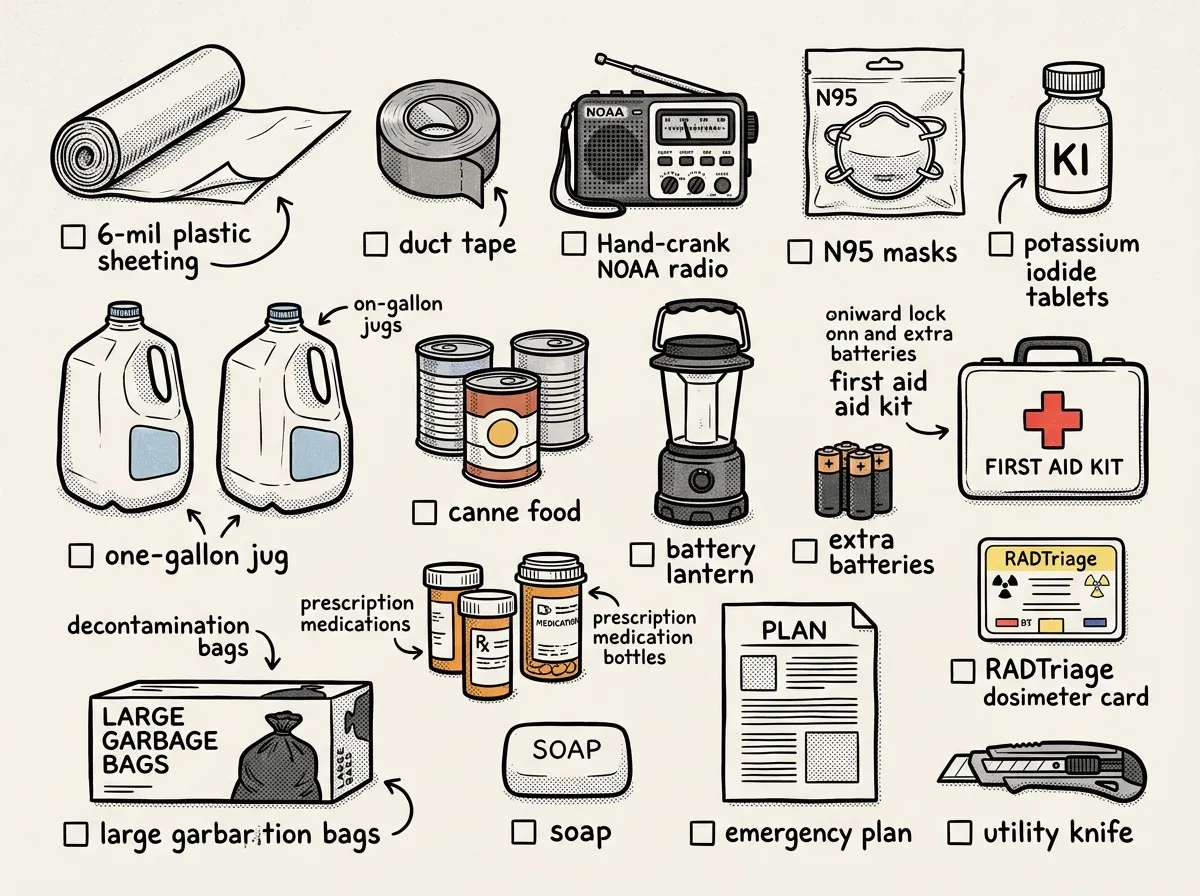 Complete nuclear preparedness kit laid out for inspection