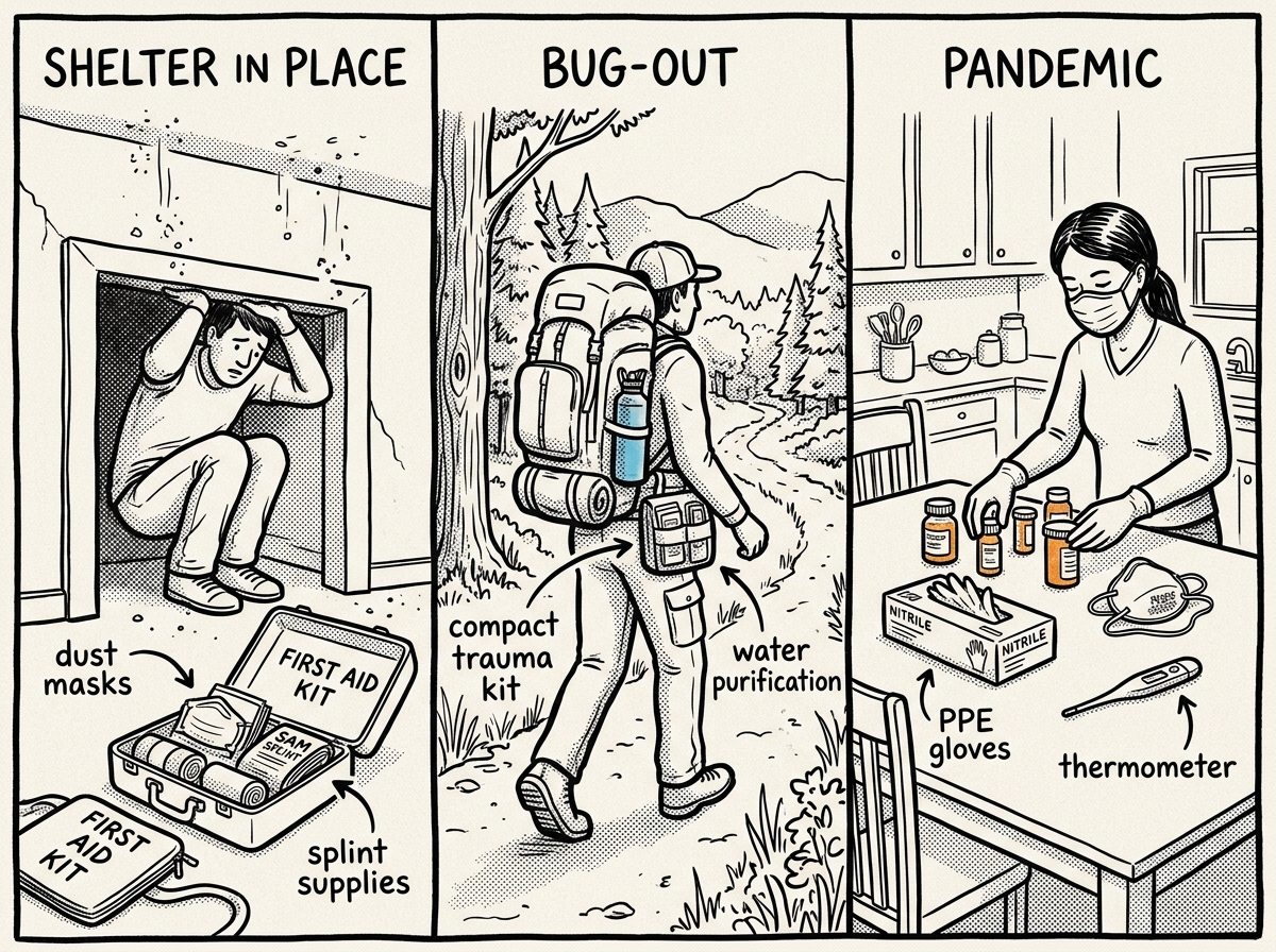 Three different emergency scenarios require three different kit loadouts
