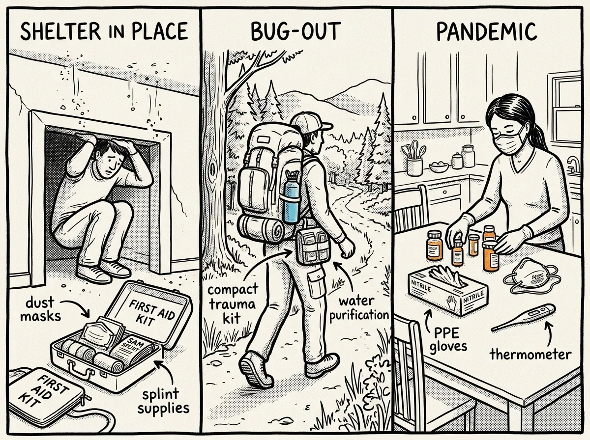 Three different emergency scenarios require three different kit loadouts