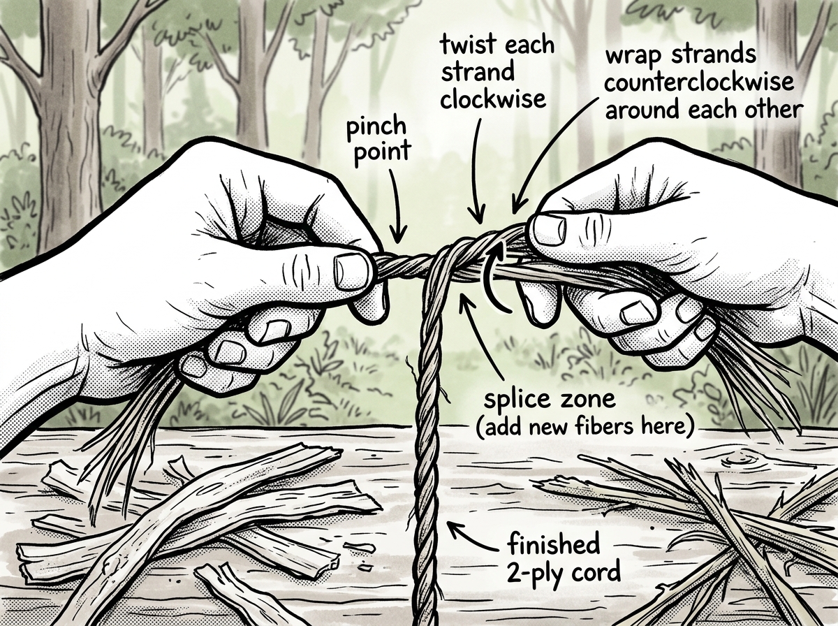 Making natural cordage using the reverse wrap method