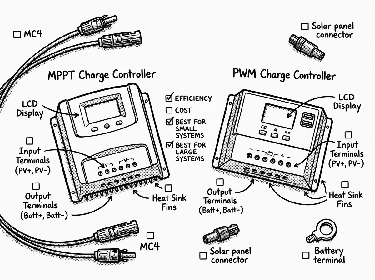 MPPT vs. PWM charge controllers compared side by side