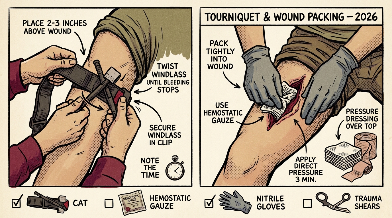 How to Use a Tourniquet and Pack a Wound (2026)