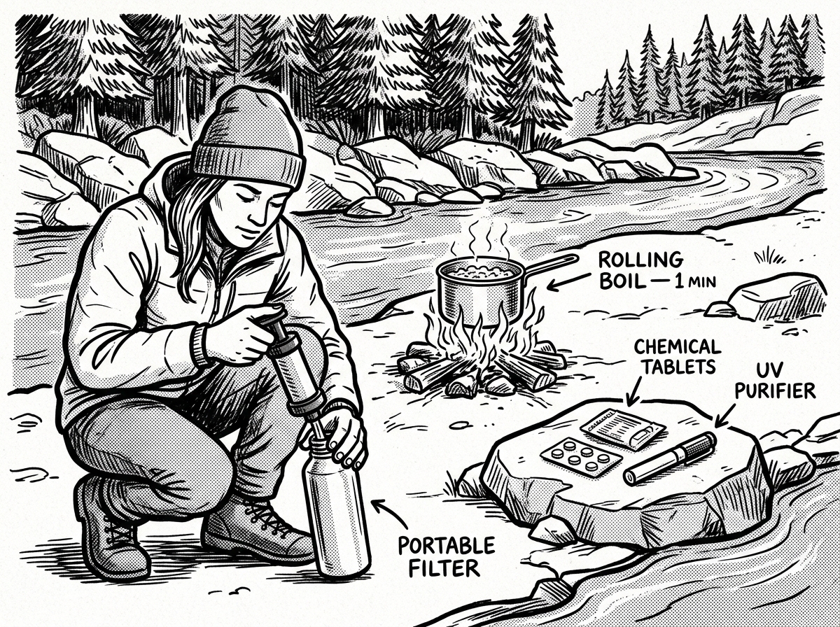 Three methods for purifying water in the field
