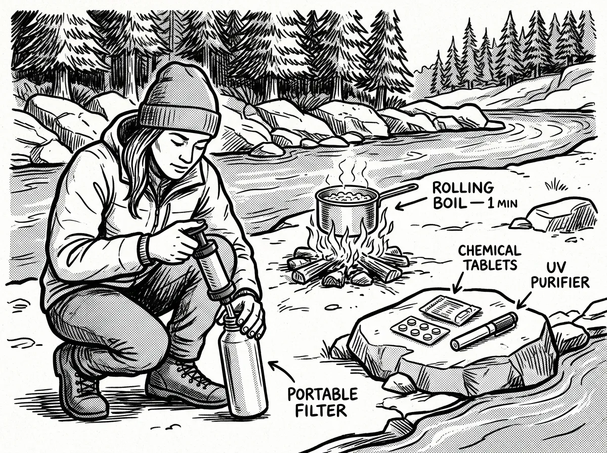 Three methods for purifying water in the field