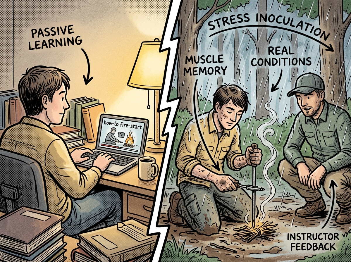 Immersive field training builds muscle memory and stress tolerance that videos and books cannot replicate